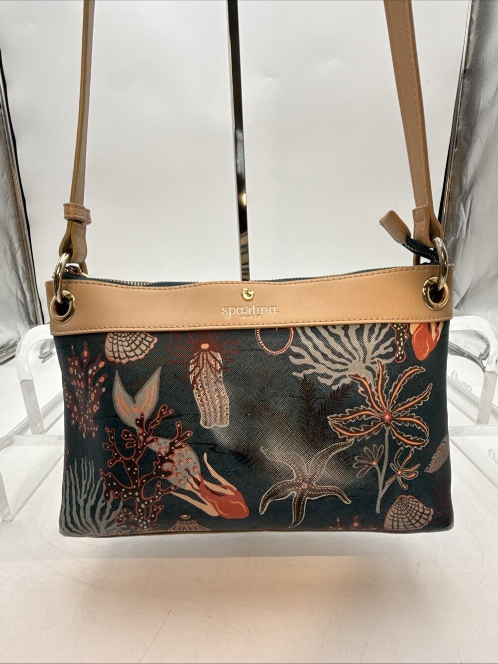 Spartina 449 Mystic Mermaid Crossbody Zip Top Lined Gold Hardware